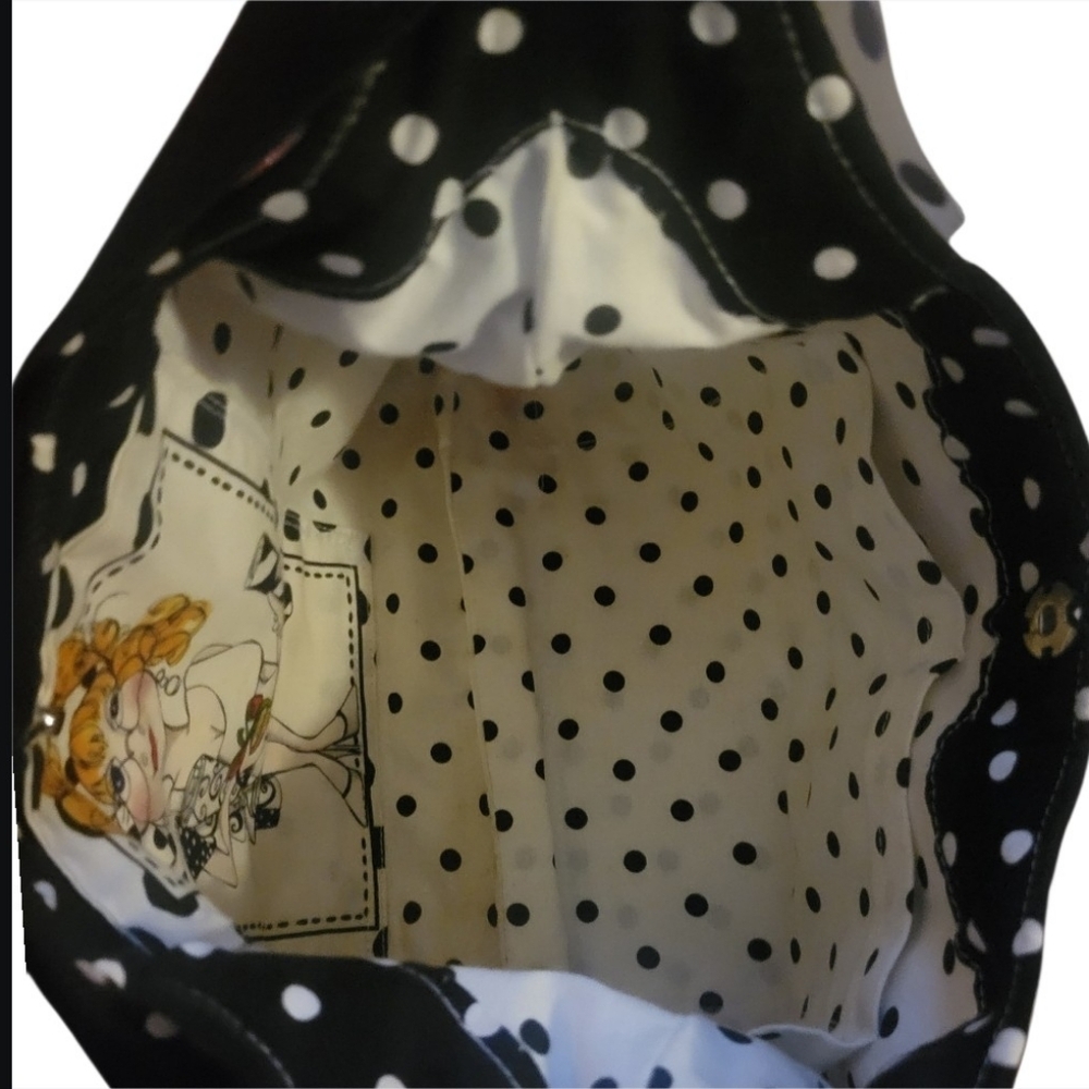 Handmade By Loralie Harris Fabric Panels Bag Polka Dot Black White Whimsical Art - Picture 12 of 16
